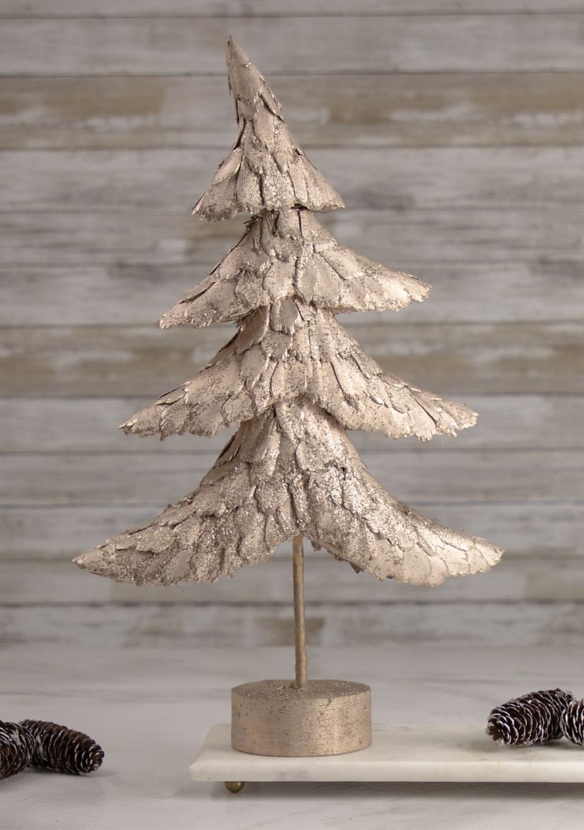 18Inch Layered Bronze Tree with Wood Base Christmas Decoration