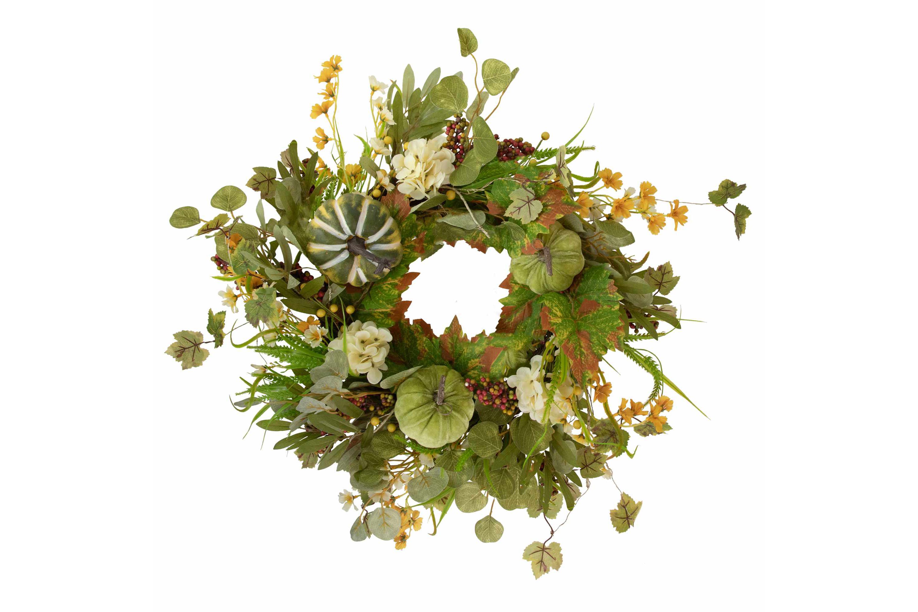 Pumpkins and Berries Artificial Fall Harvest Twig Wreath  24-Inch  Unlit