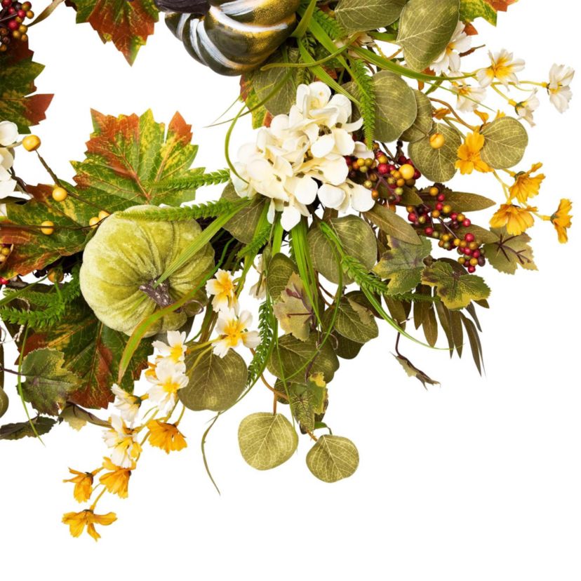 Pumpkins and Berries Artificial Fall Harvest Twig Wreath  24-Inch  Unlit