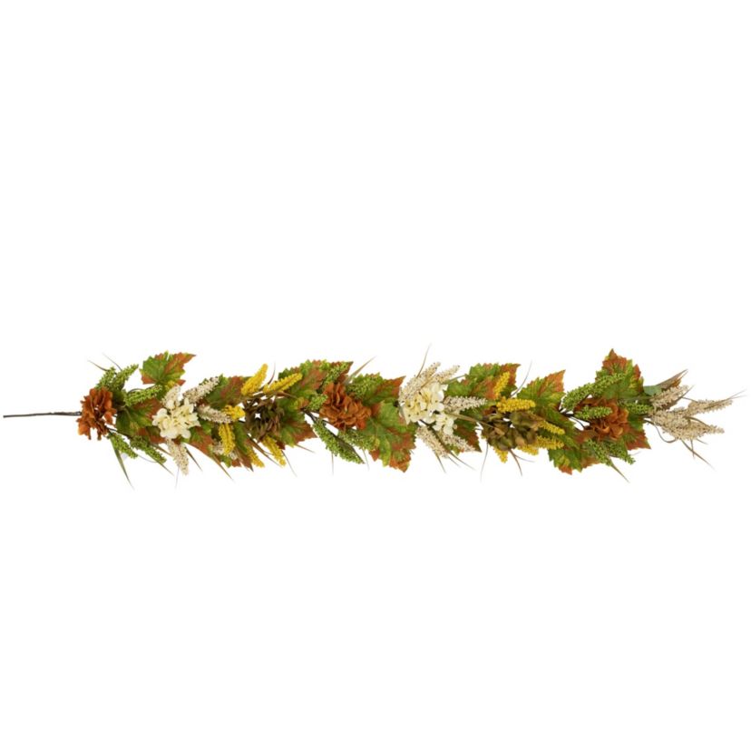 5 x 10" Flowers with Wheat Artificial Fall Harvest Garland  Unlit