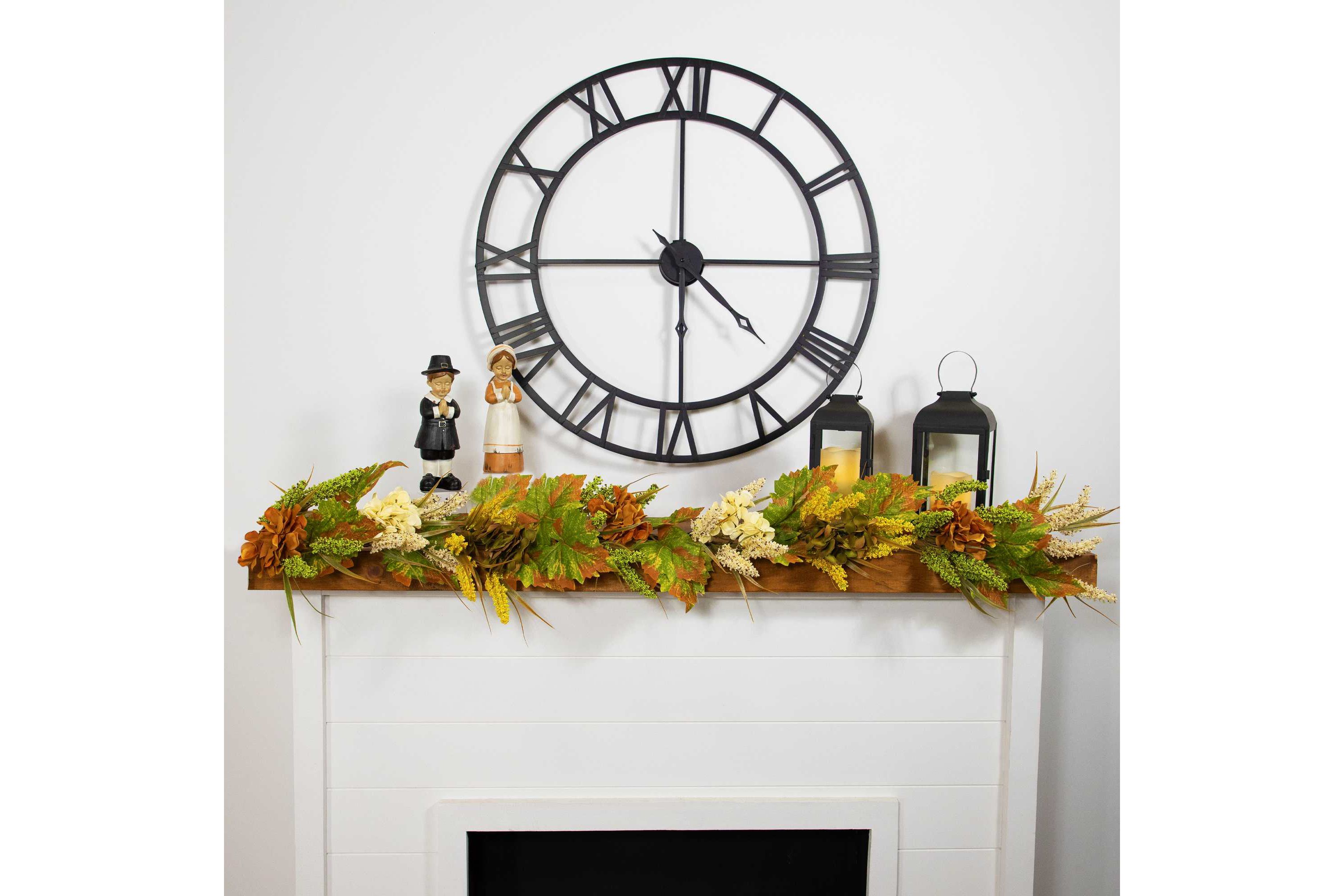 5 x 10" Flowers with Wheat Artificial Fall Harvest Garland  Unlit