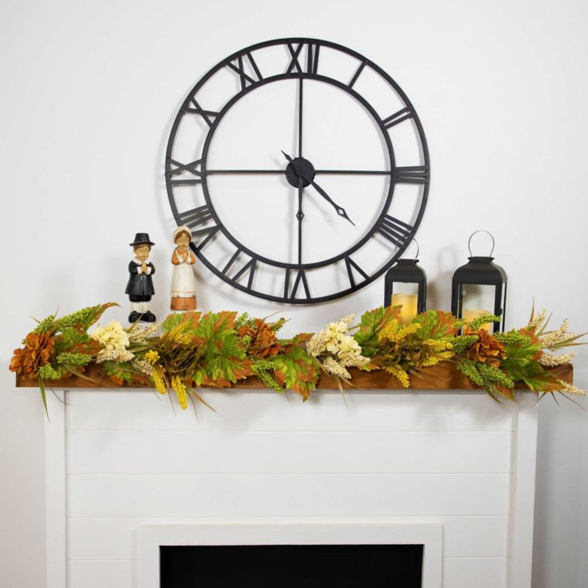5 x 10" Flowers with Wheat Artificial Fall Harvest Garland  Unlit