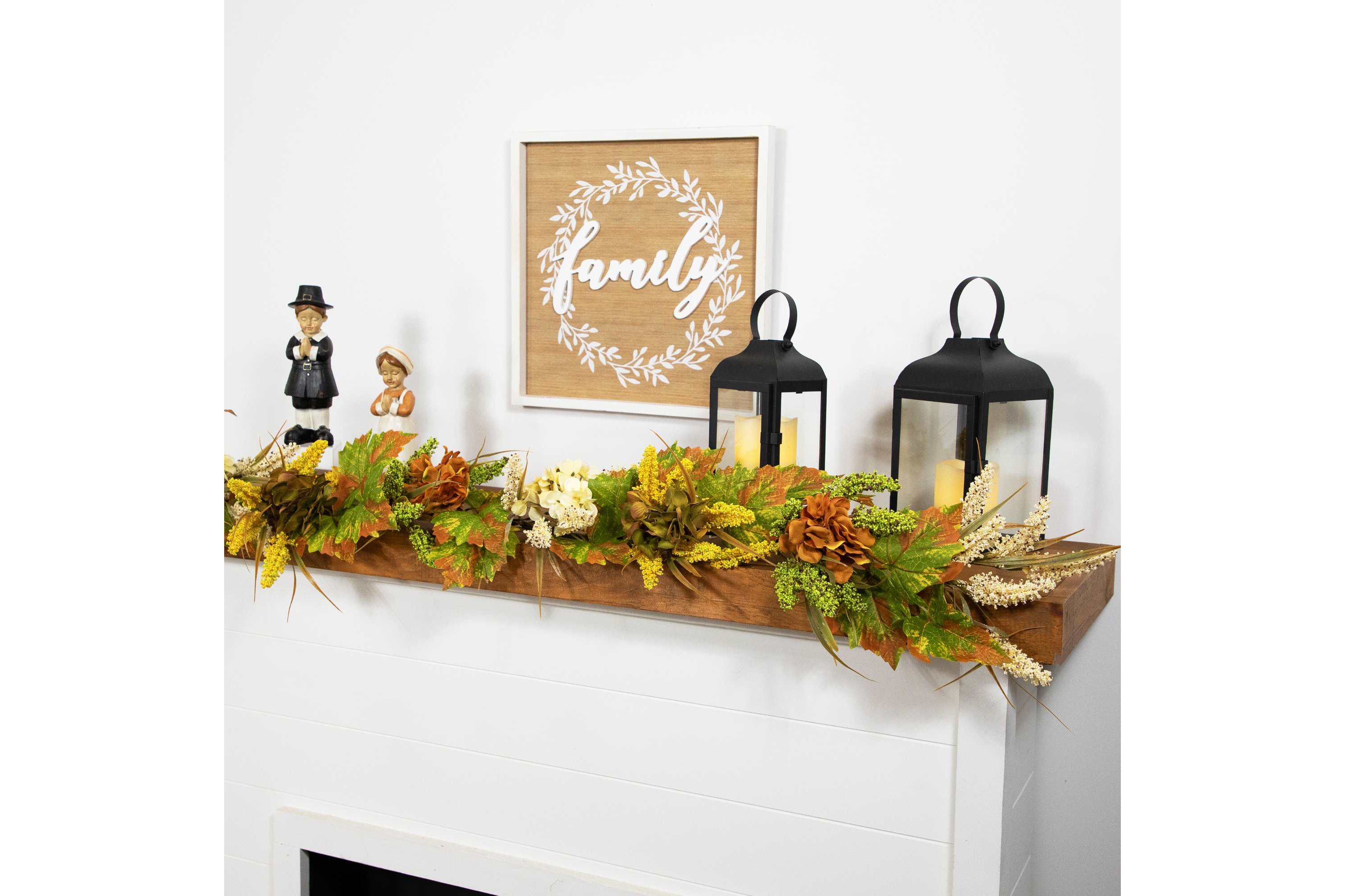 5 x 10" Flowers with Wheat Artificial Fall Harvest Garland  Unlit
