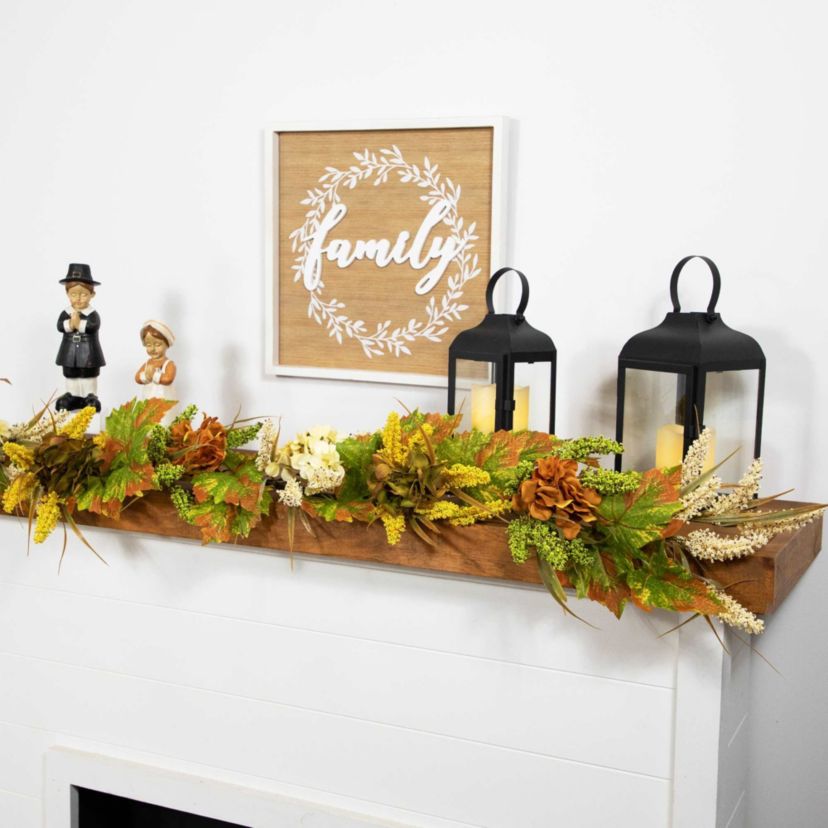 5 x 10" Flowers with Wheat Artificial Fall Harvest Garland  Unlit