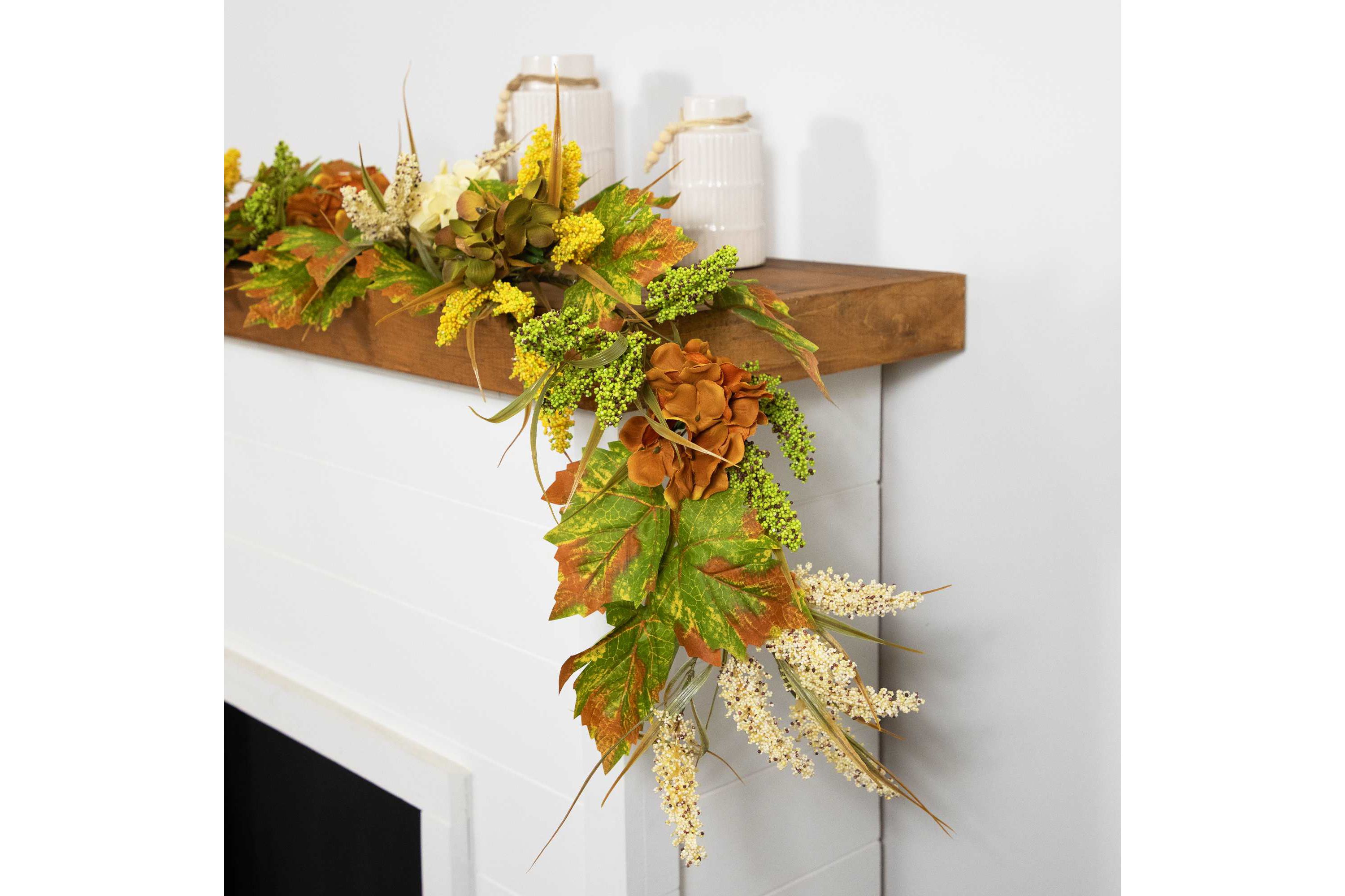 5 x 10" Flowers with Wheat Artificial Fall Harvest Garland  Unlit