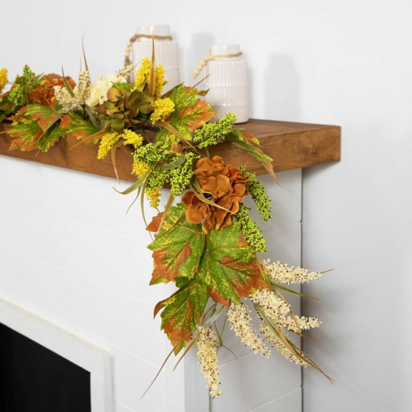 5 x 10" Flowers with Wheat Artificial Fall Harvest Garland  Unlit