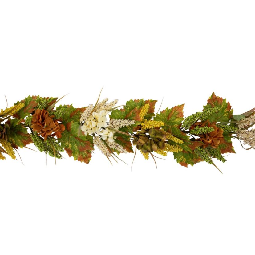 5 x 10" Flowers with Wheat Artificial Fall Harvest Garland  Unlit