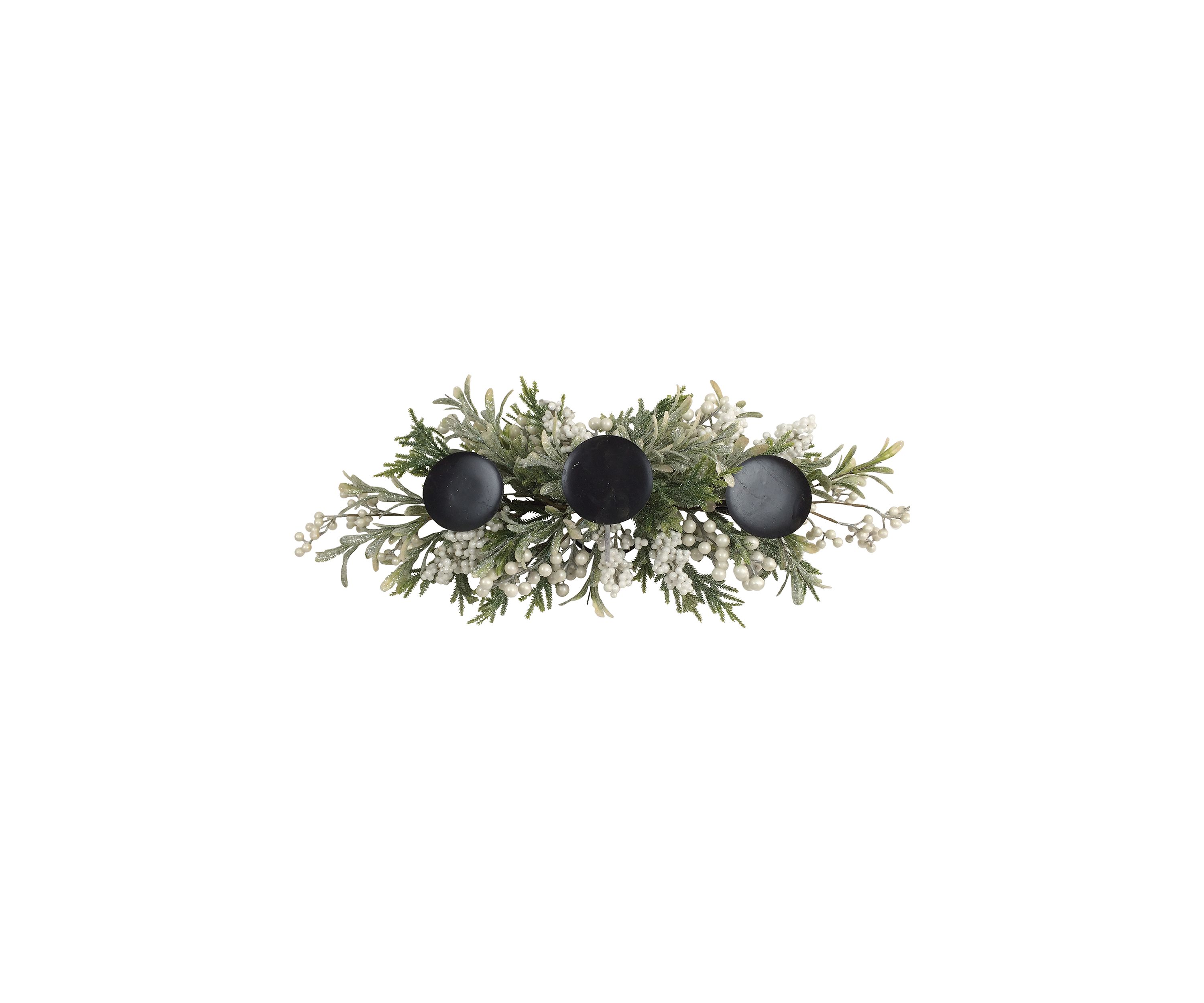 26Inch Triple Candle Holder with Frosted Foliage and Berries Christmas Decor