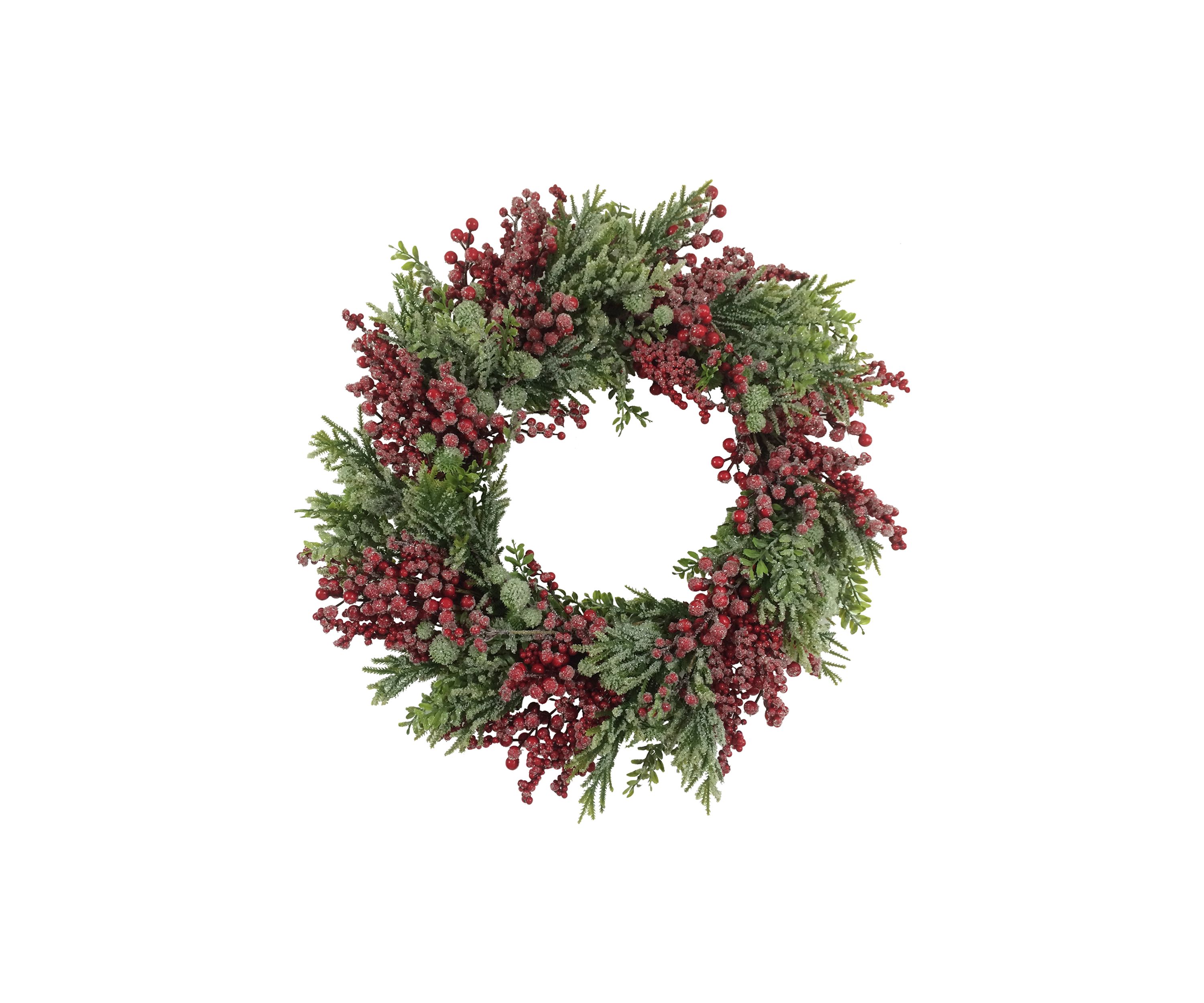 Artificial Frosted Red Berry and Pine Christmas Wreath  28-Inch  Unlit
