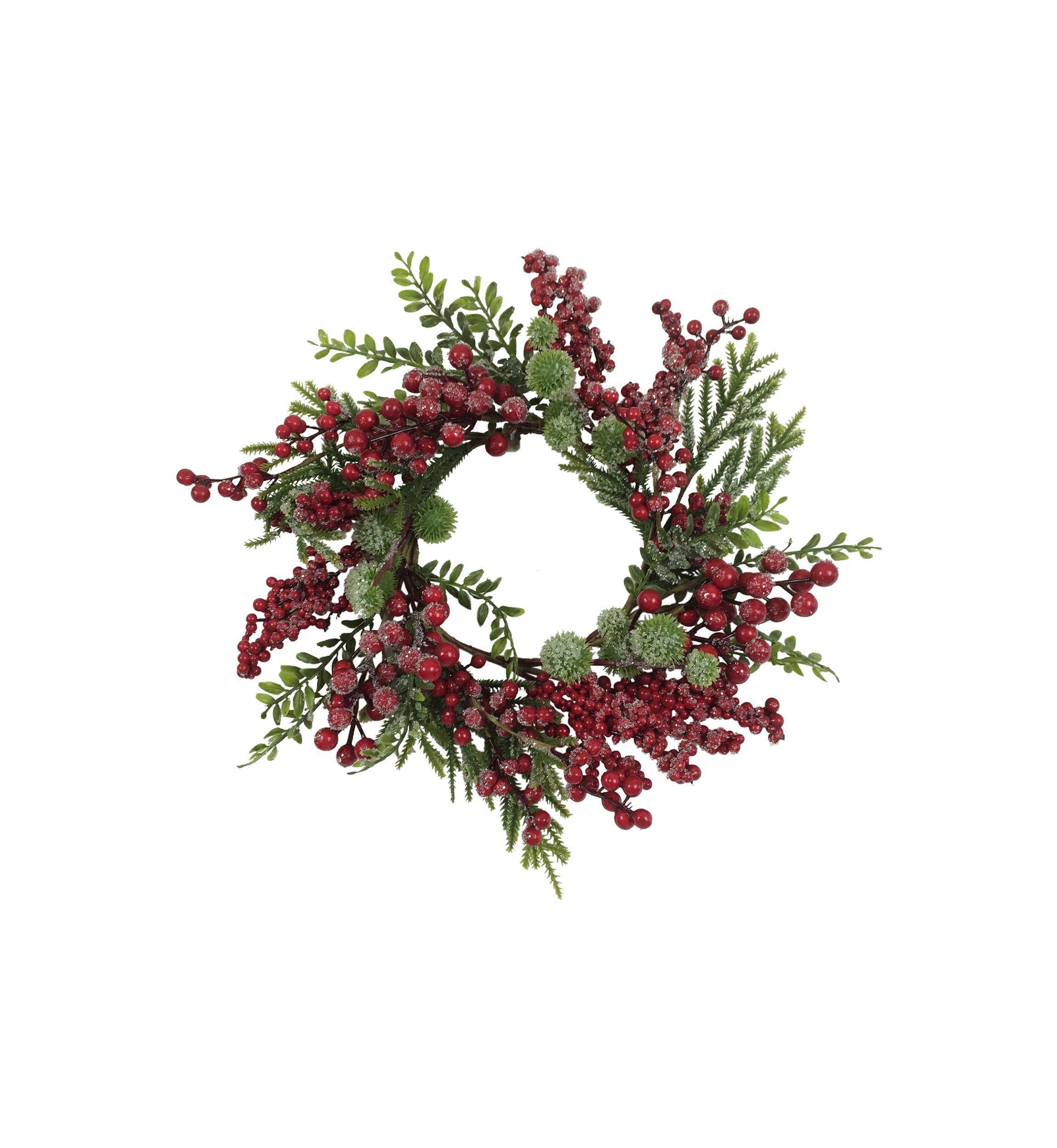 Artificial Frosted Red Berry and Pine Christmas Wreath  16-Inch  Unlit