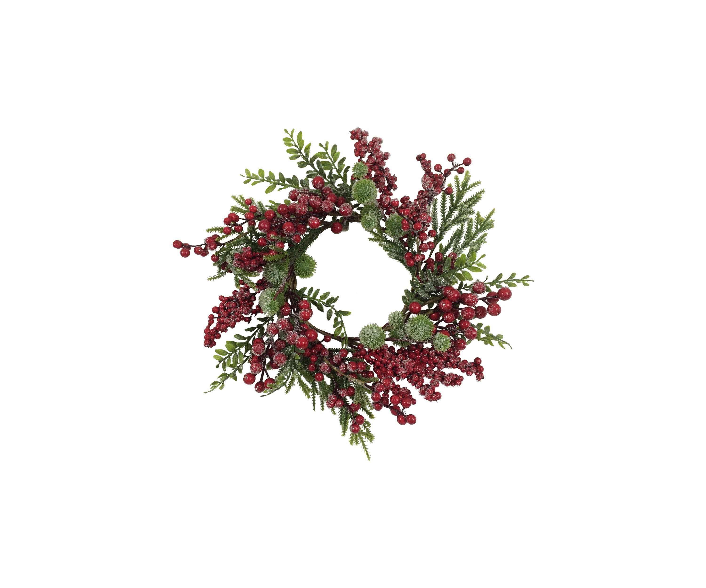 Artificial Frosted Red Berry and Pine Christmas Wreath  16-Inch  Unlit