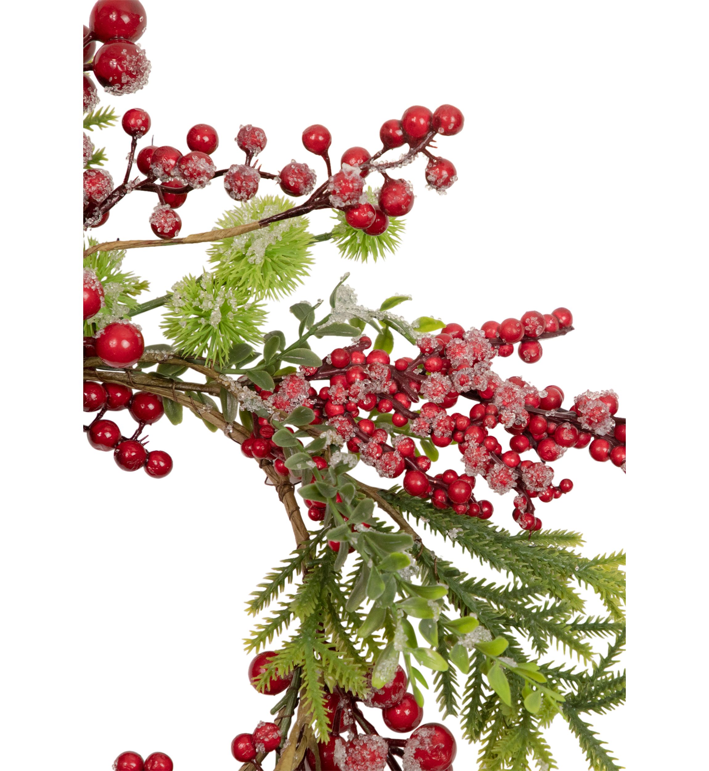 Artificial Frosted Red Berry and Pine Christmas Wreath  16-Inch  Unlit