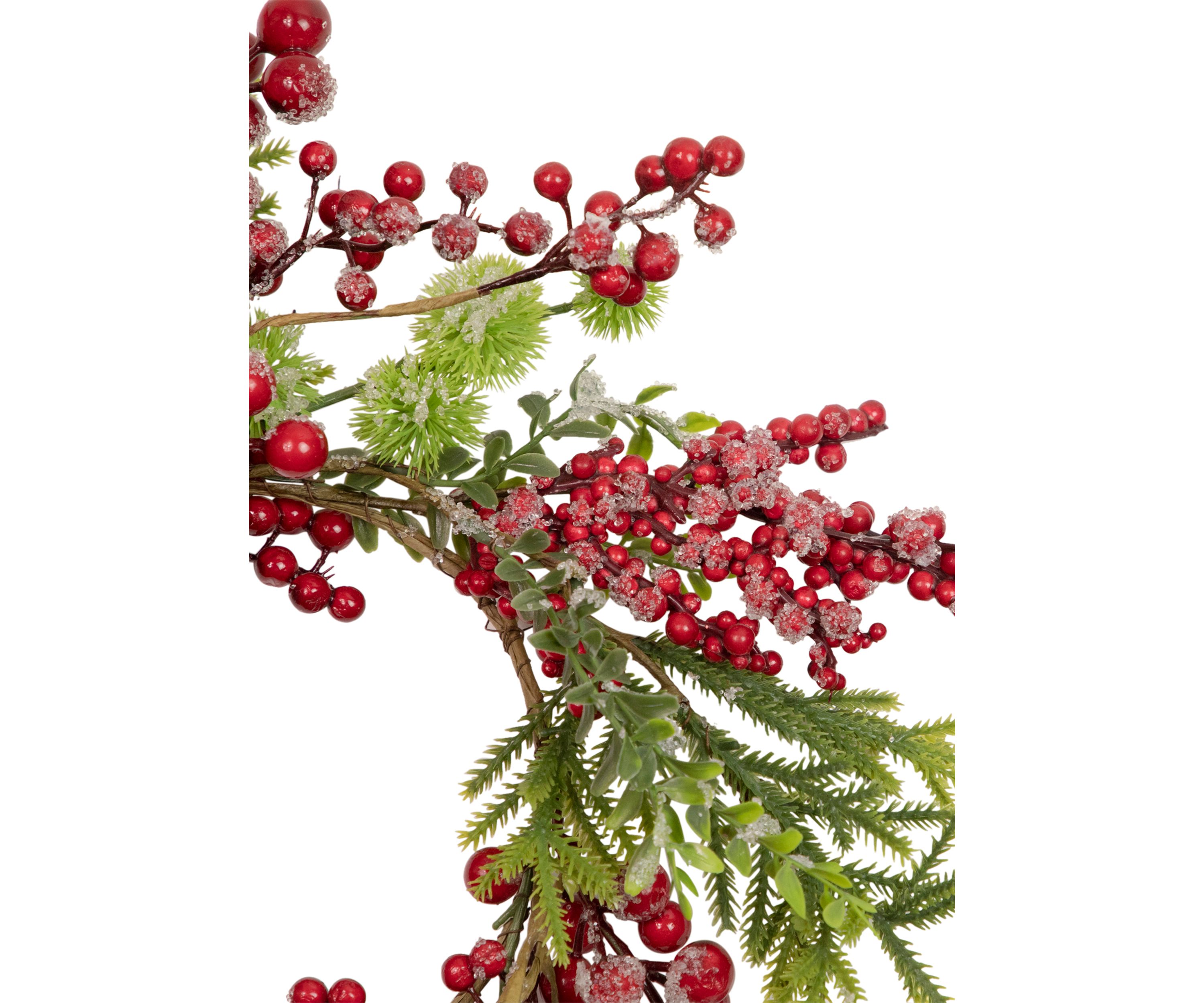 Artificial Frosted Red Berry and Pine Christmas Wreath  16-Inch  Unlit