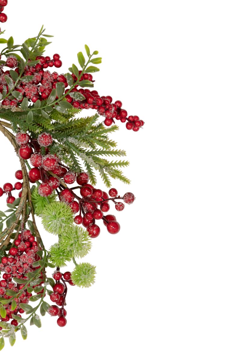 Artificial Frosted Red Berry and Pine Christmas Wreath  16-Inch  Unlit