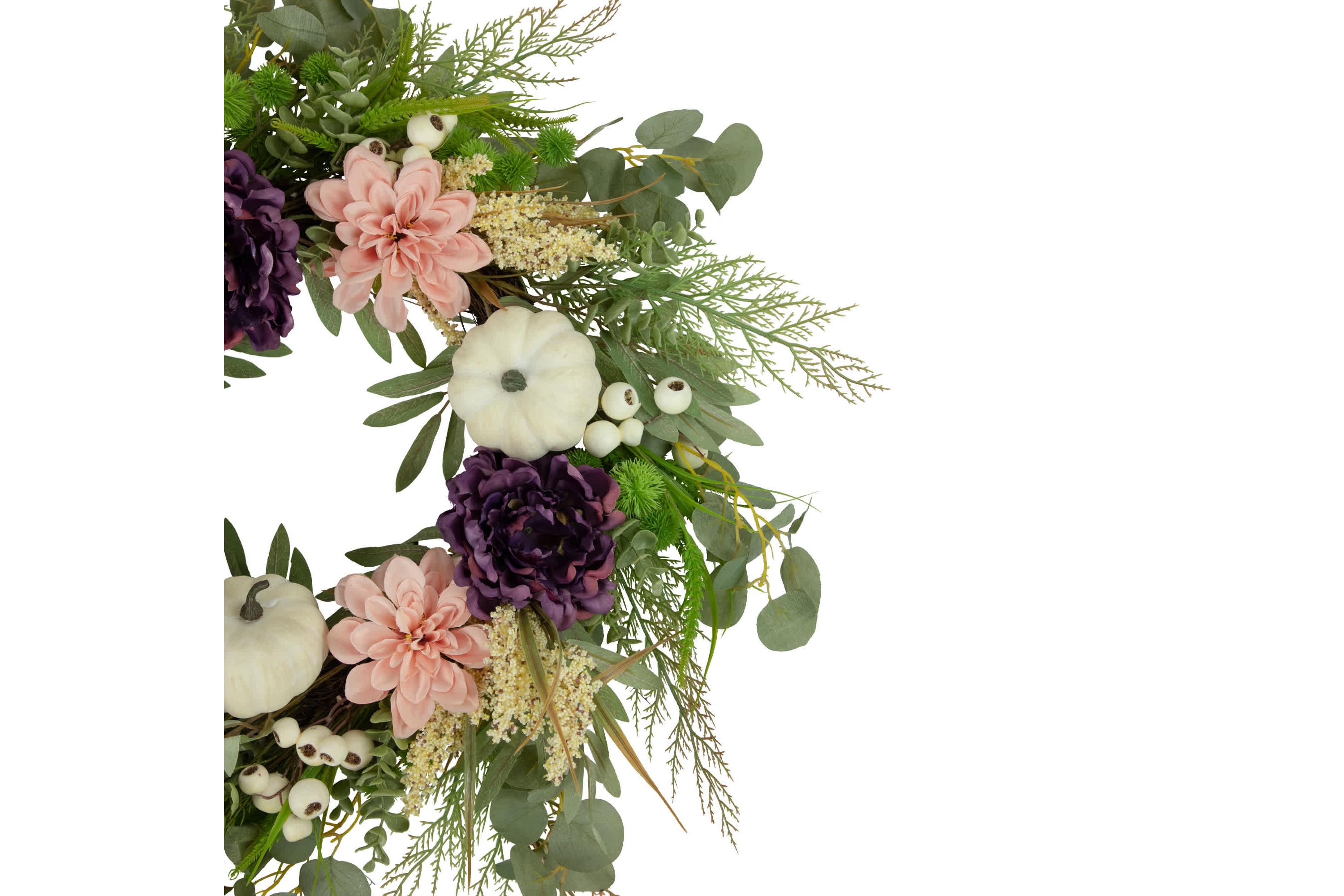 Peony and Pumpkin Artificial Fall Harvest Wreath  24-Inch  Unlit