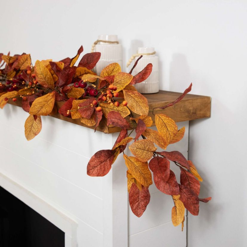 5 x 8" Berries with Orange and Red Leaves Artificial Fall Harvest Garland  Unlit