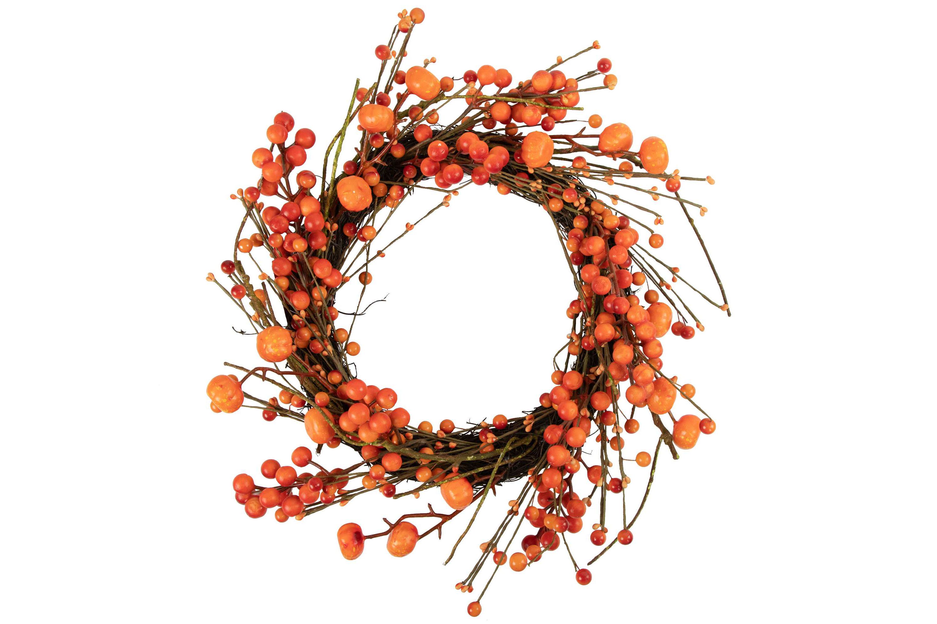 Red and Orange Berries with Mini Pumpkins Fall Harvest Wreath  20-Inch  Unlit