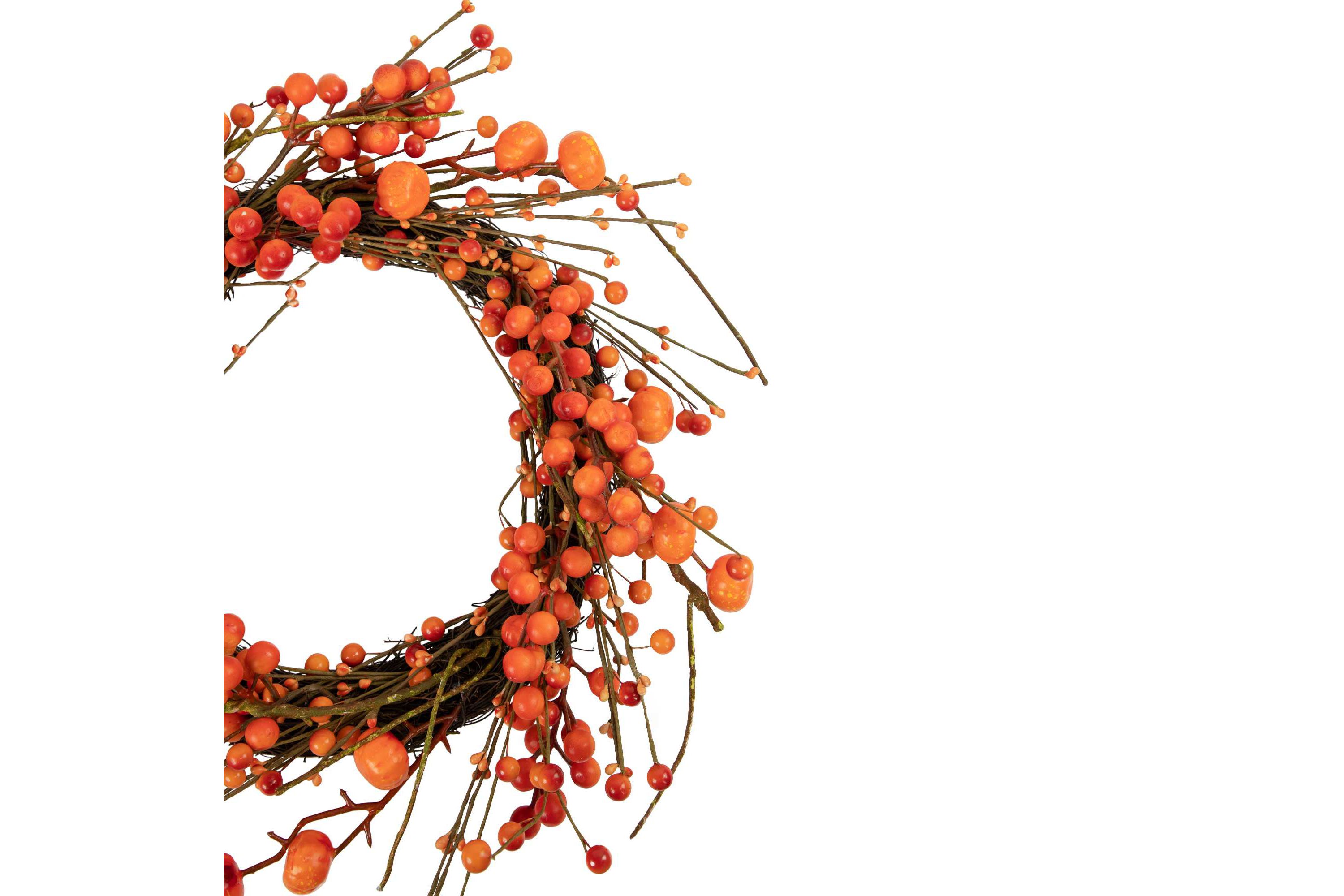Red and Orange Berries with Mini Pumpkins Fall Harvest Wreath  20-Inch  Unlit