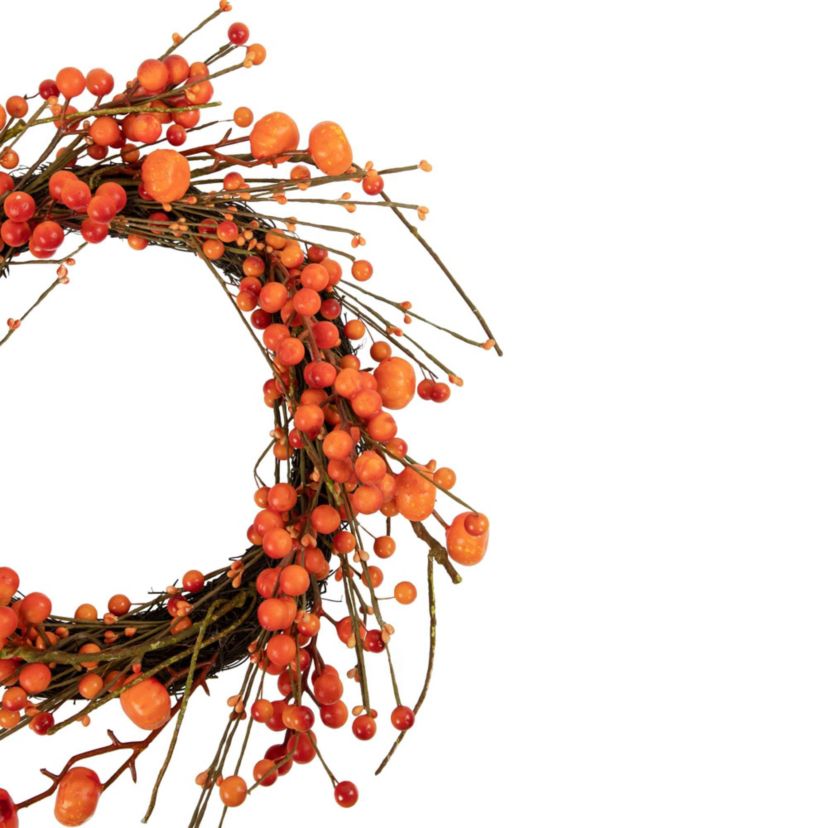 Red and Orange Berries with Mini Pumpkins Fall Harvest Wreath  20-Inch  Unlit
