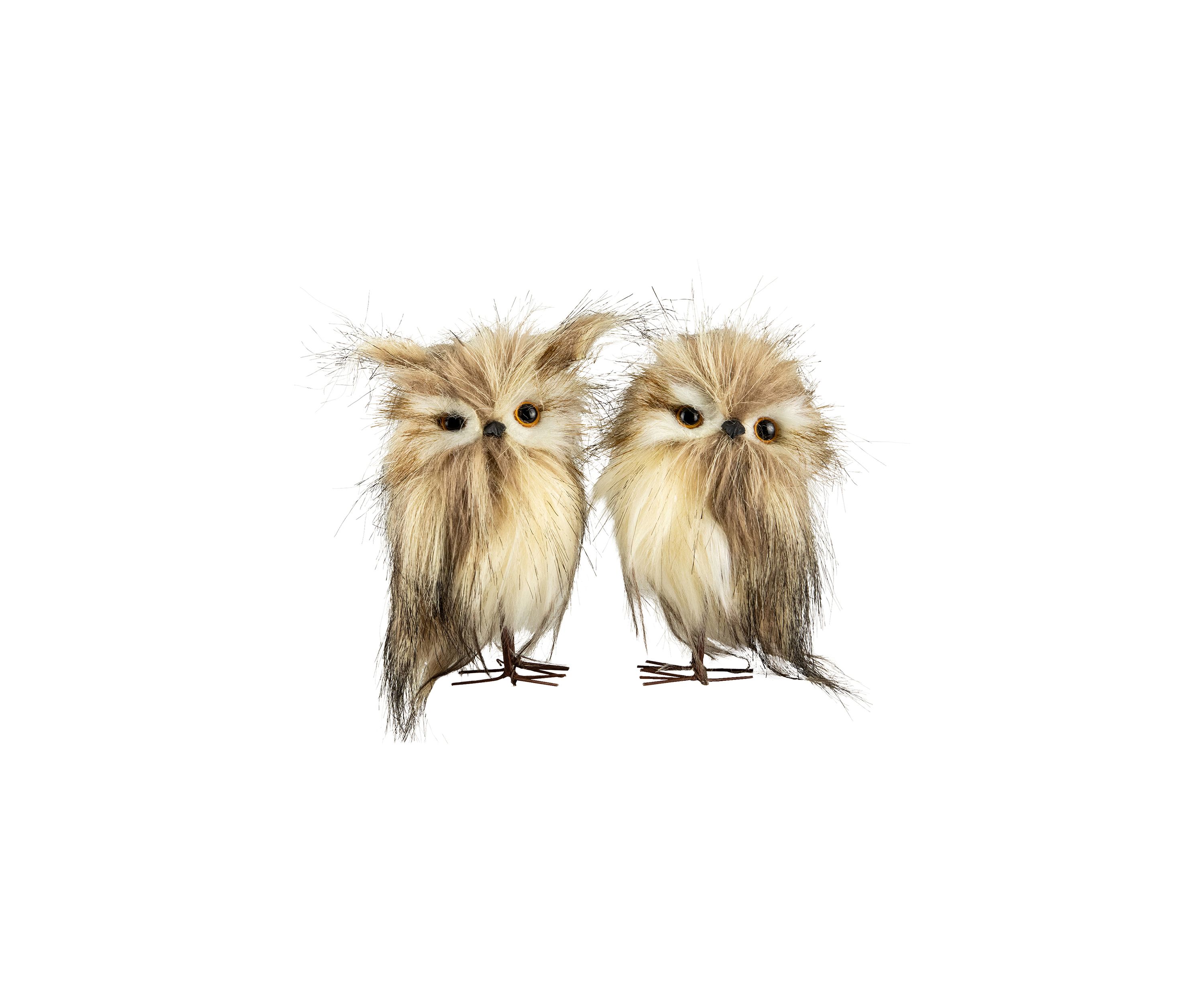 Set of 2 Brown and Ivory Plush Owls Christmas Figures