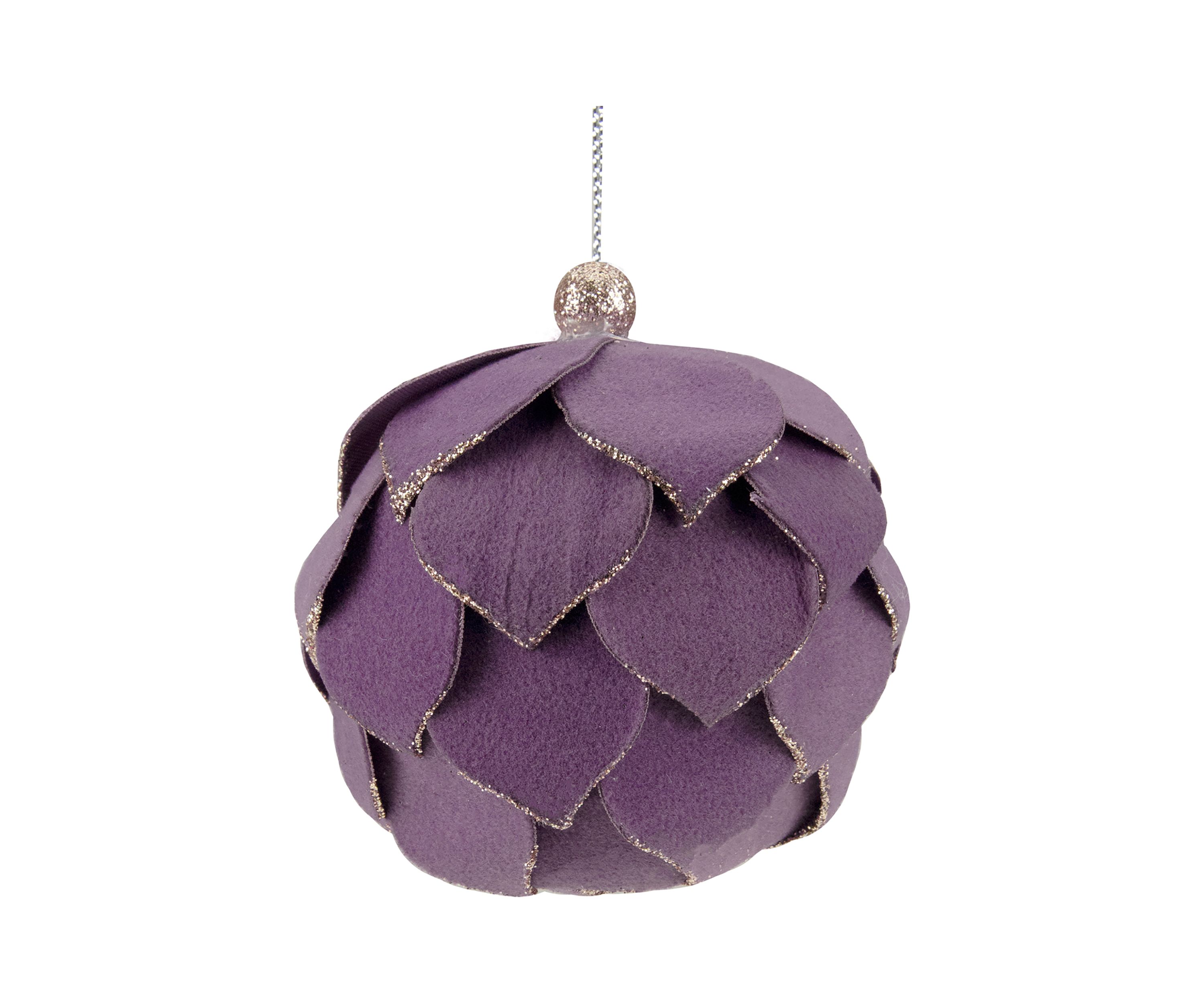 7Inch Purple Flower Glitter Petal Shatterproof Ball Christmas Ornament