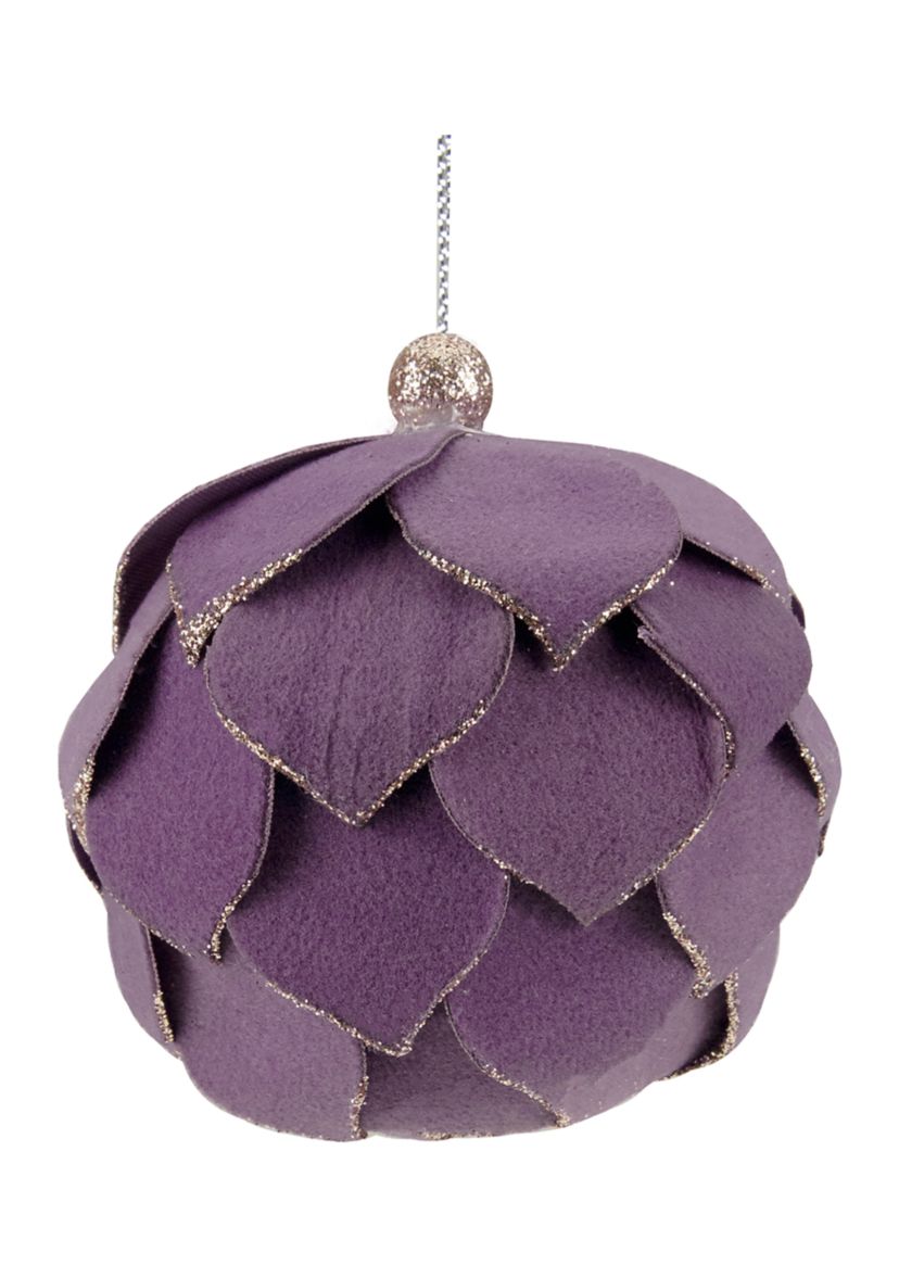 7Inch Purple Flower Glitter Petal Shatterproof Ball Christmas Ornament