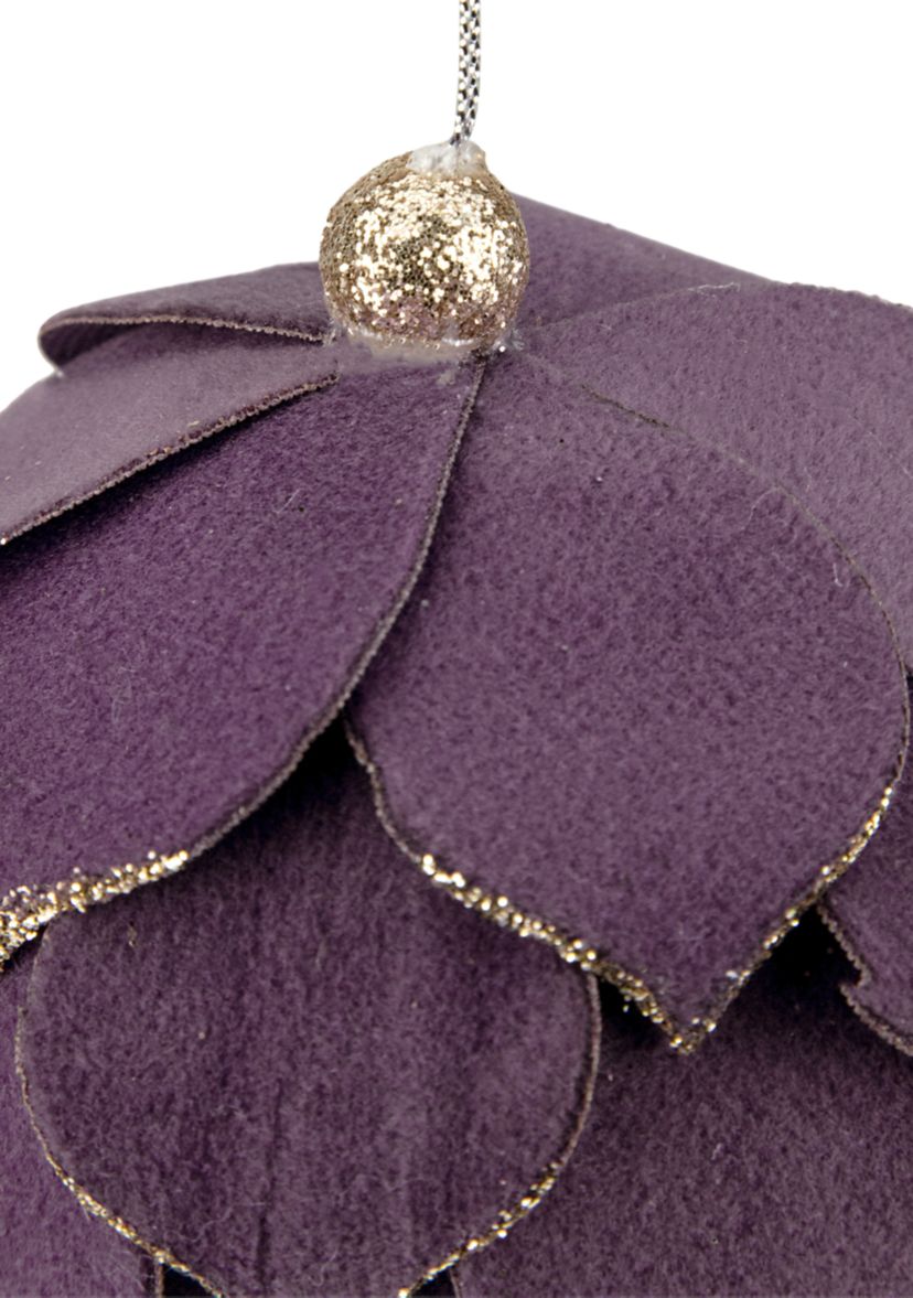 7Inch Purple Flower Glitter Petal Shatterproof Ball Christmas Ornament