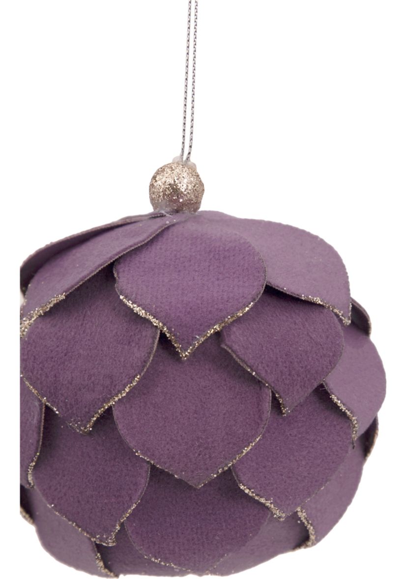 7Inch Purple Flower Glitter Petal Shatterproof Ball Christmas Ornament