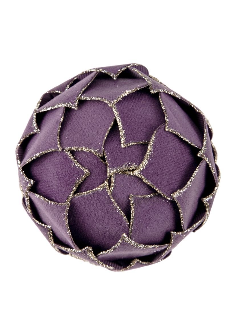 7Inch Purple Flower Glitter Petal Shatterproof Ball Christmas Ornament
