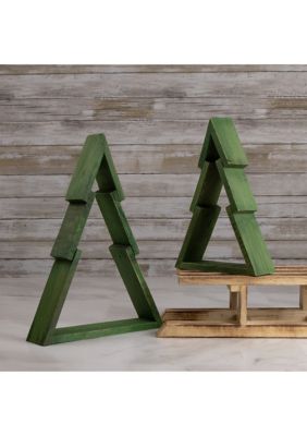 9.5Inch Green Geometric Wooden Christmas Tree Tabletop Display