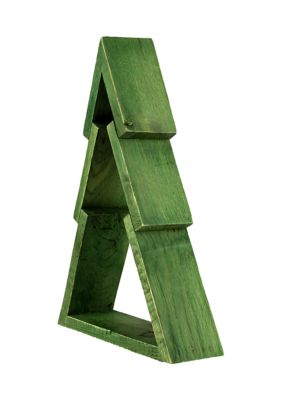 9.5Inch Green Geometric Wooden Christmas Tree Tabletop Display