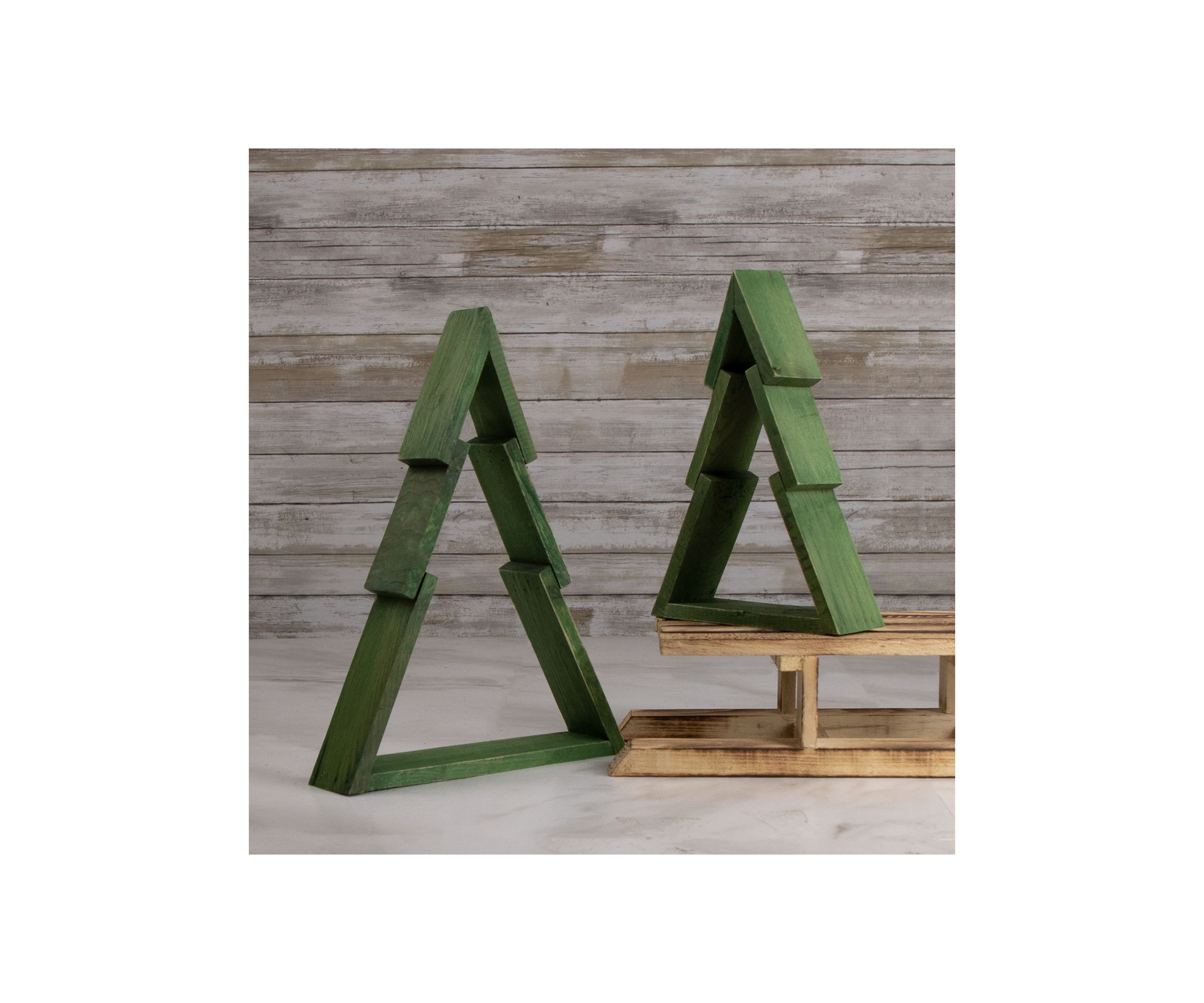 12Inch Green Geometric Wooden Christmas Tree Tabletop Display