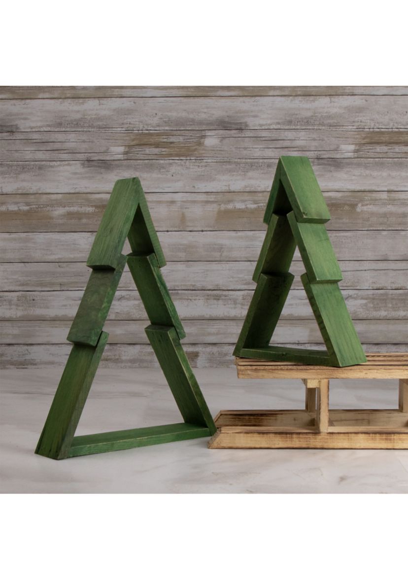 12Inch Green Geometric Wooden Christmas Tree Tabletop Display