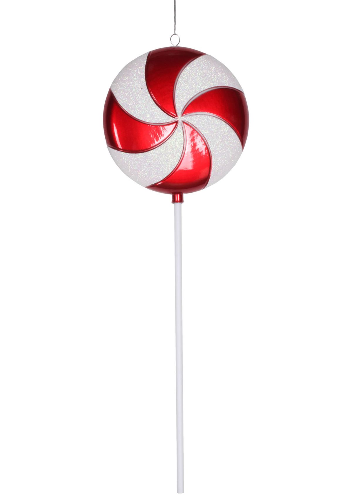 42Inch Red Pinwheel Lollipop with Iridescent Glitter Shatterproof Commercial Christmas Ornament