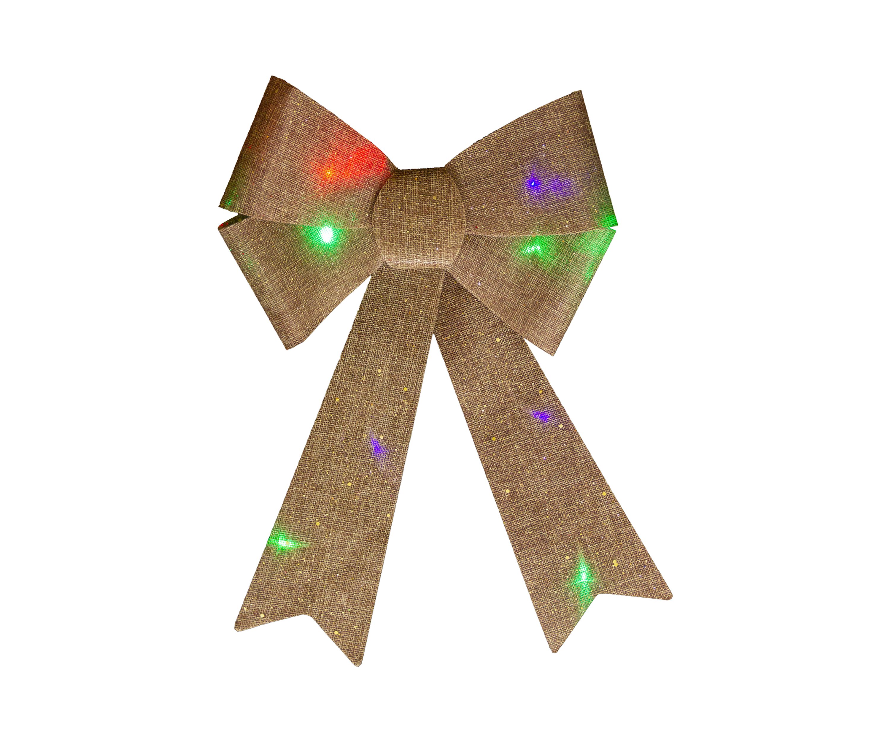 16Inch LED Lighted Gold Glitter Burlap Bow Christmas Decoration with Color Changing Lights