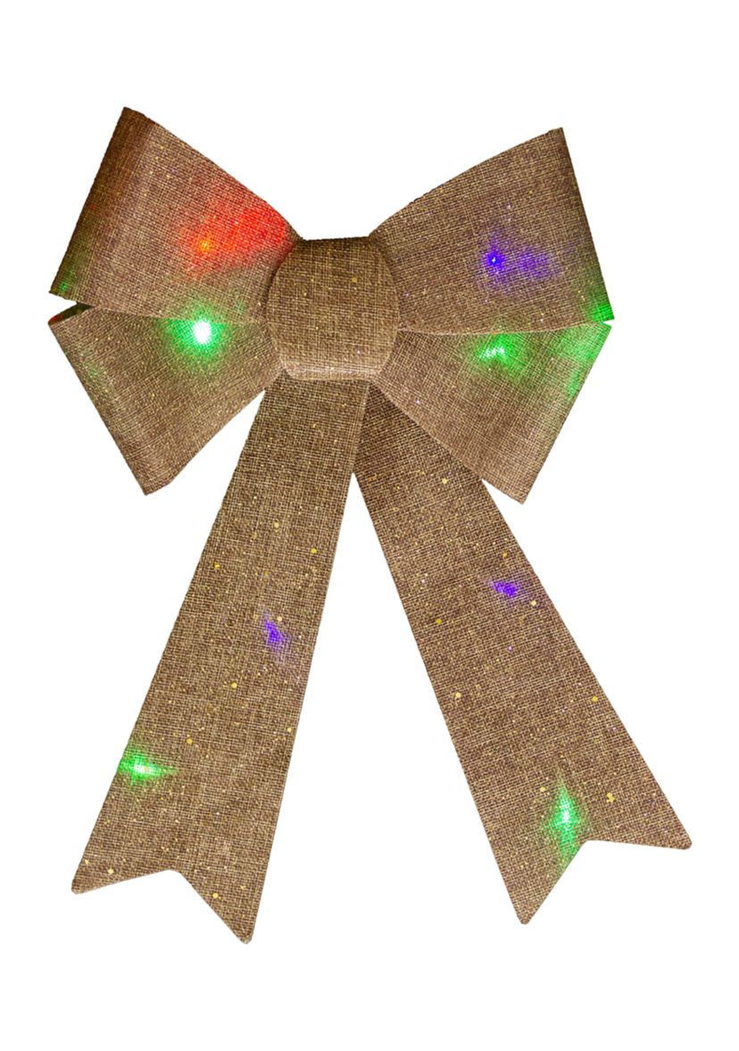16Inch LED Lighted Gold Glitter Burlap Bow Christmas Decoration with Color Changing Lights