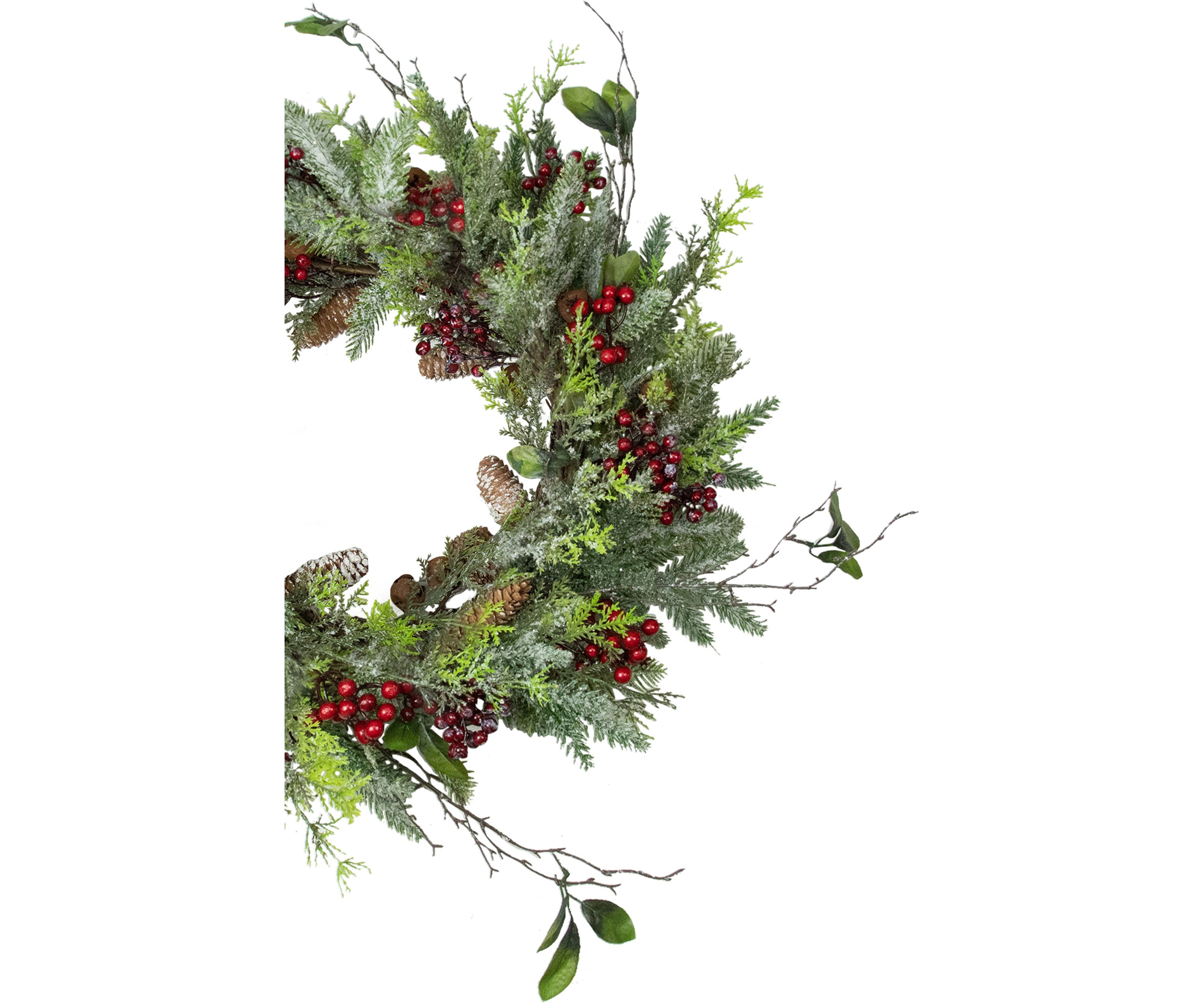 Frosted Pine and Berry Artificial Christmas Wreath  25-Inch  Unlit
