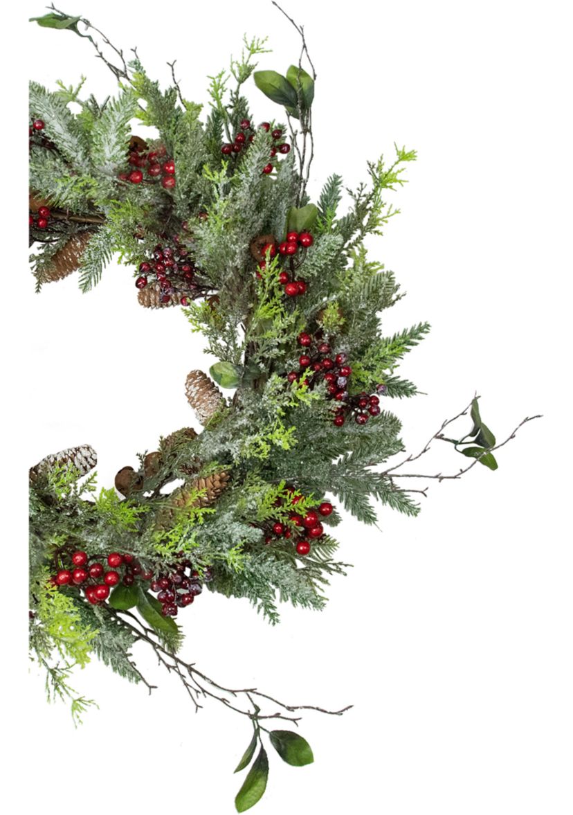 Frosted Pine and Berry Artificial Christmas Wreath  25-Inch  Unlit