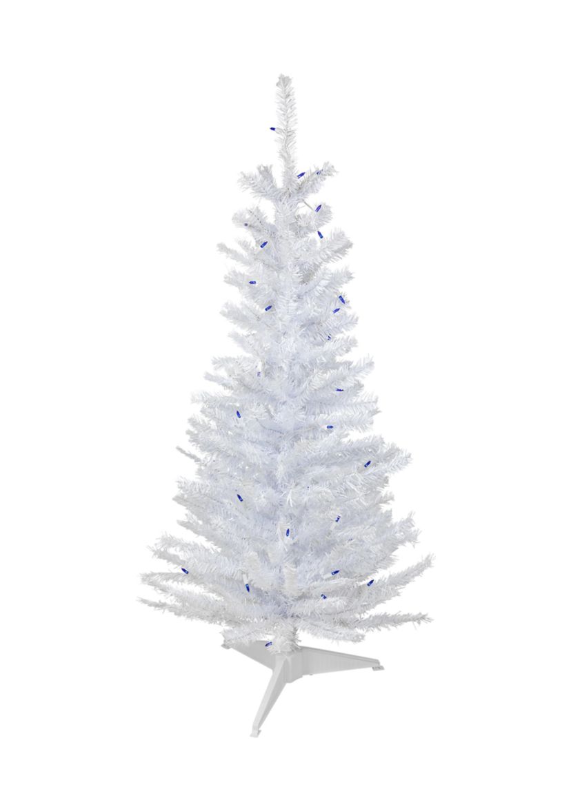 4 Pre-Lit Woodbury White Pine Slim Artificial Christmas Tree  Blue Lights