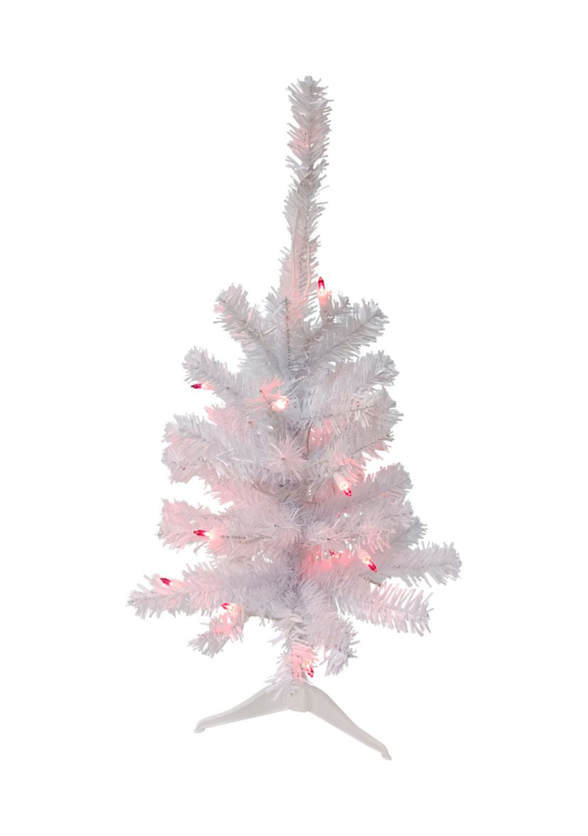 3 Pre-Lit Woodbury White Pine Slim Artificial Christmas Tree  Pink Lights