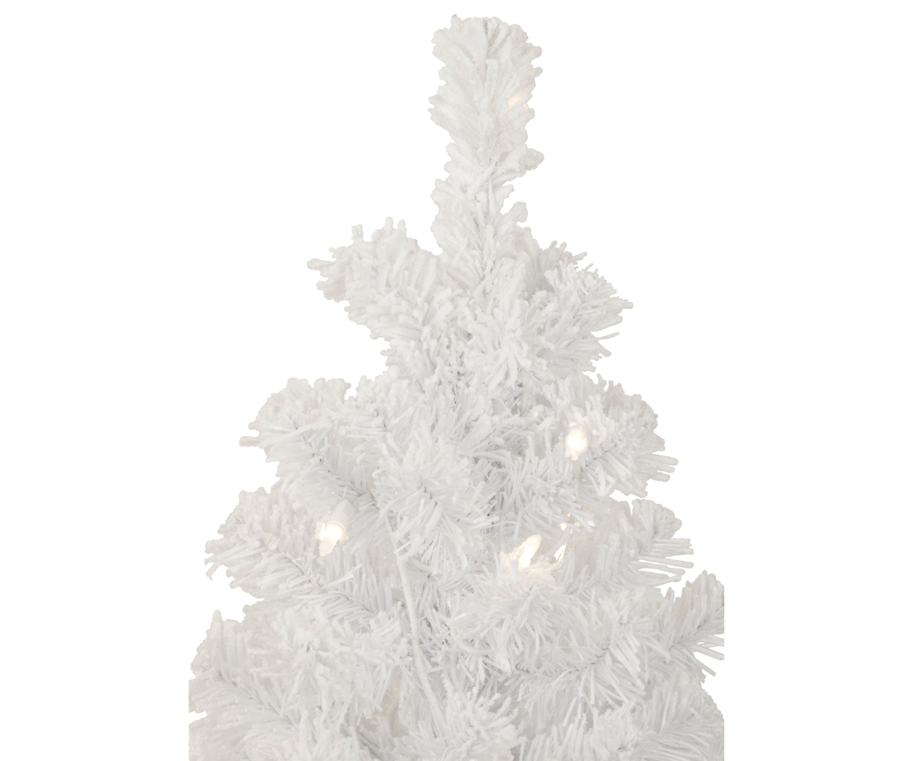 3.5 Pre-Lit Potted Flocked Winter Pine White Tinsel Artificial Christmas Tree  Clear Lights