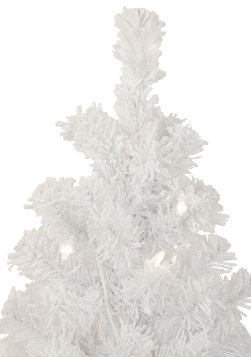 3.5 Pre-Lit Potted Flocked Winter Pine White Tinsel Artificial Christmas Tree  Clear Lights