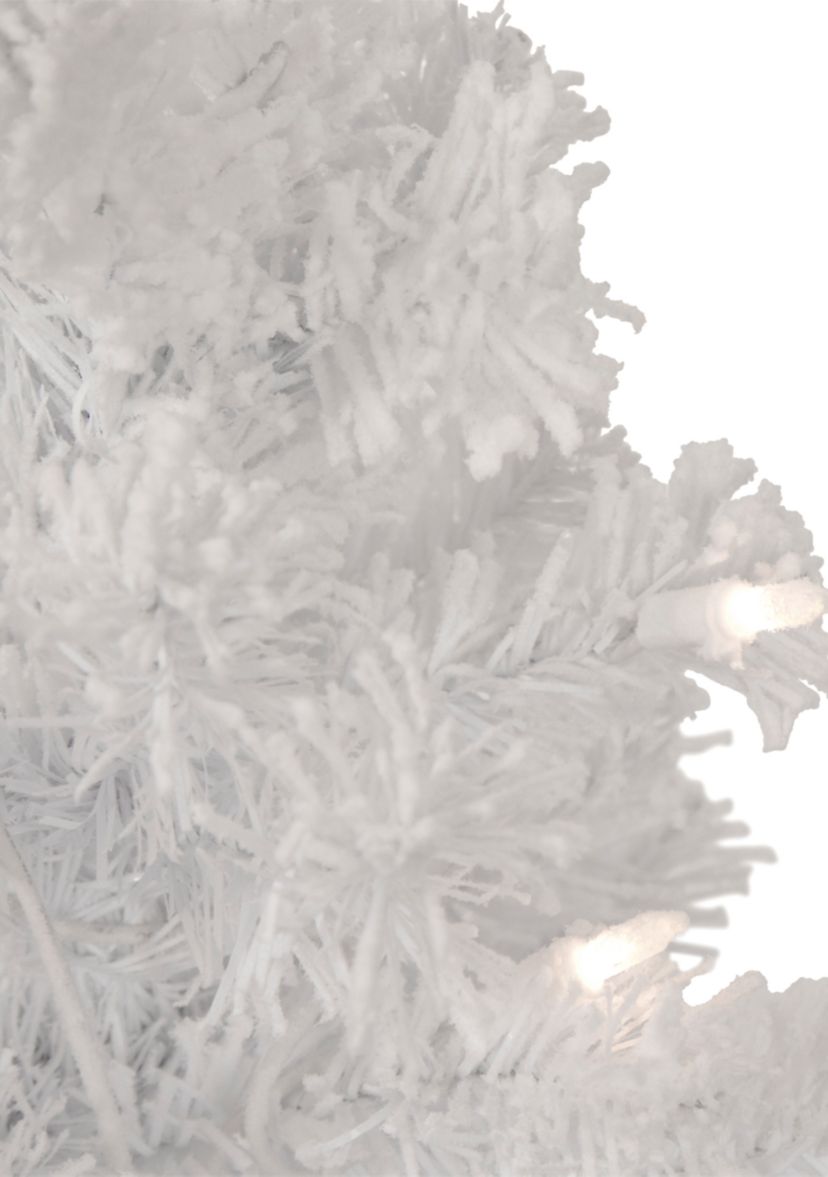 3.5 Pre-Lit Potted Flocked Winter Pine White Tinsel Artificial Christmas Tree  Clear Lights