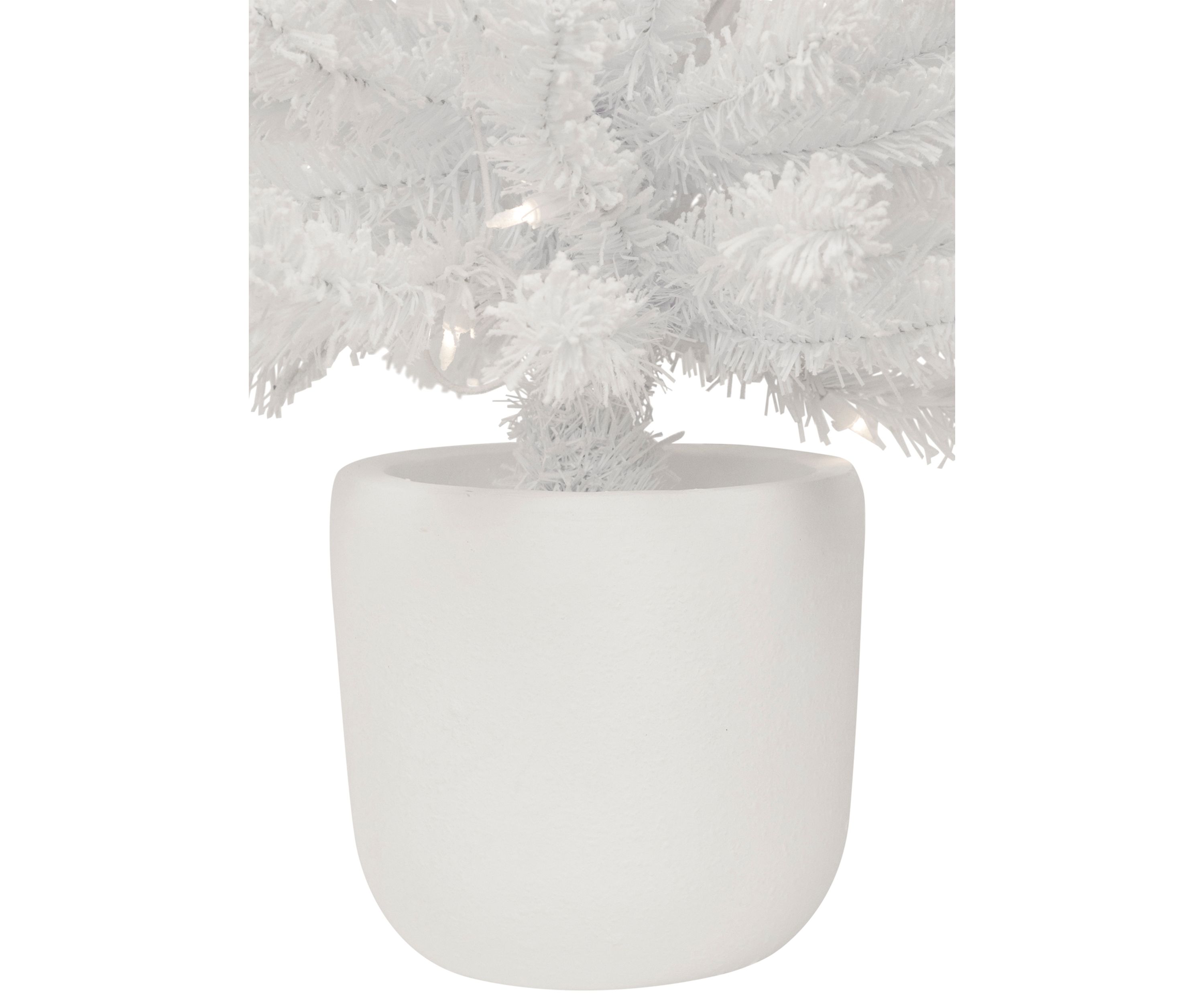 3.5 Pre-Lit Potted Flocked Winter Pine White Tinsel Artificial Christmas Tree  Clear Lights