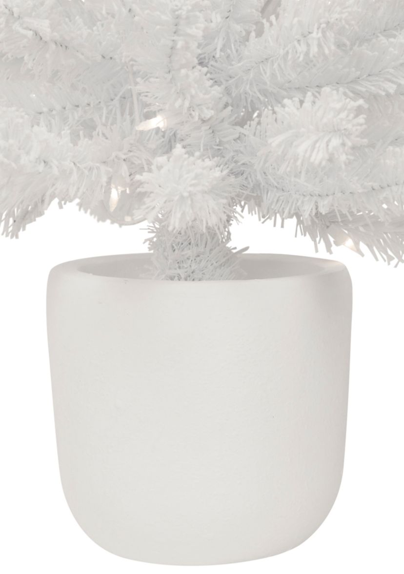 3.5 Pre-Lit Potted Flocked Winter Pine White Tinsel Artificial Christmas Tree  Clear Lights