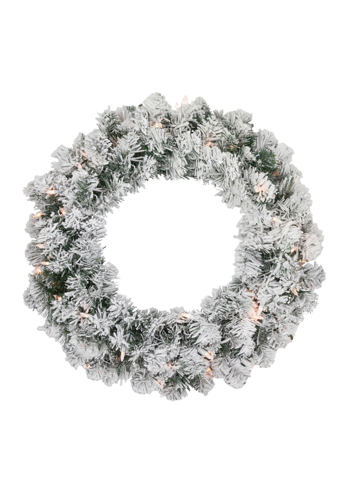 Pre-lit Heavily Flocked Madison Pine Artificial Christmas Wreath  24-Inch  Clear Lights