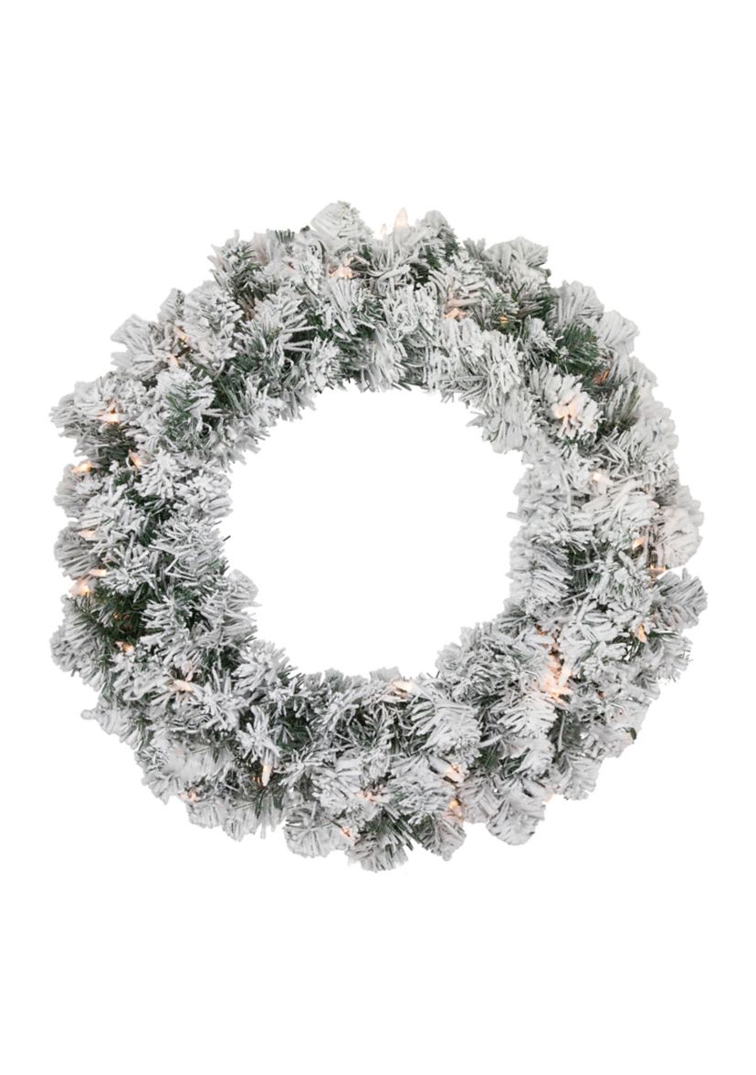 Pre-lit Heavily Flocked Madison Pine Artificial Christmas Wreath  24-Inch  Clear Lights