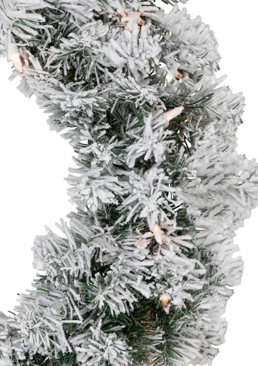 Pre-lit Heavily Flocked Madison Pine Artificial Christmas Wreath  24-Inch  Clear Lights