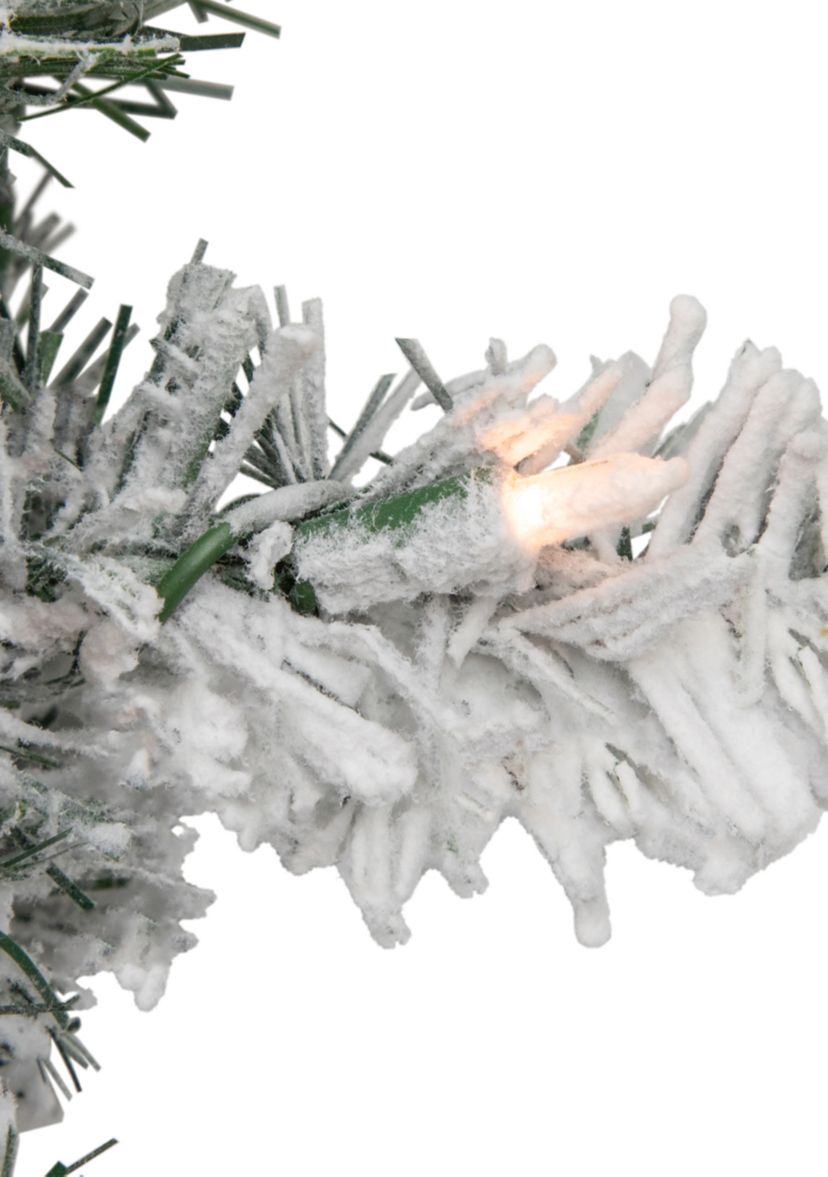 Pre-lit Heavily Flocked Madison Pine Artificial Christmas Wreath  24-Inch  Clear Lights