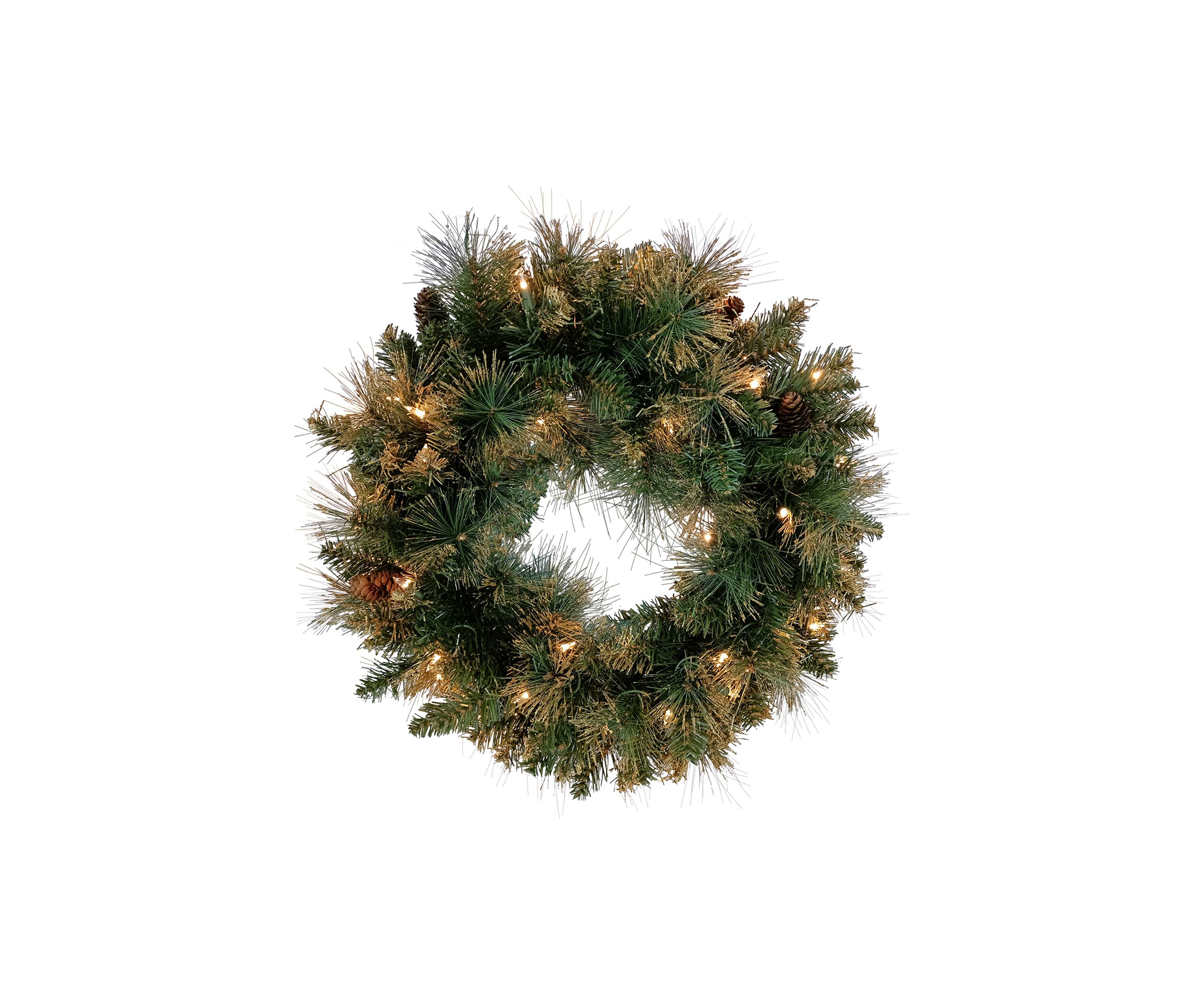 Pre-Lit Yorkshire Pine Artificial Christmas Wreath  24-Inch  Clear Lights